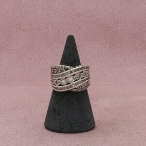 zales sterling silver baguette diamond crossover (as-is) ring size 5.5